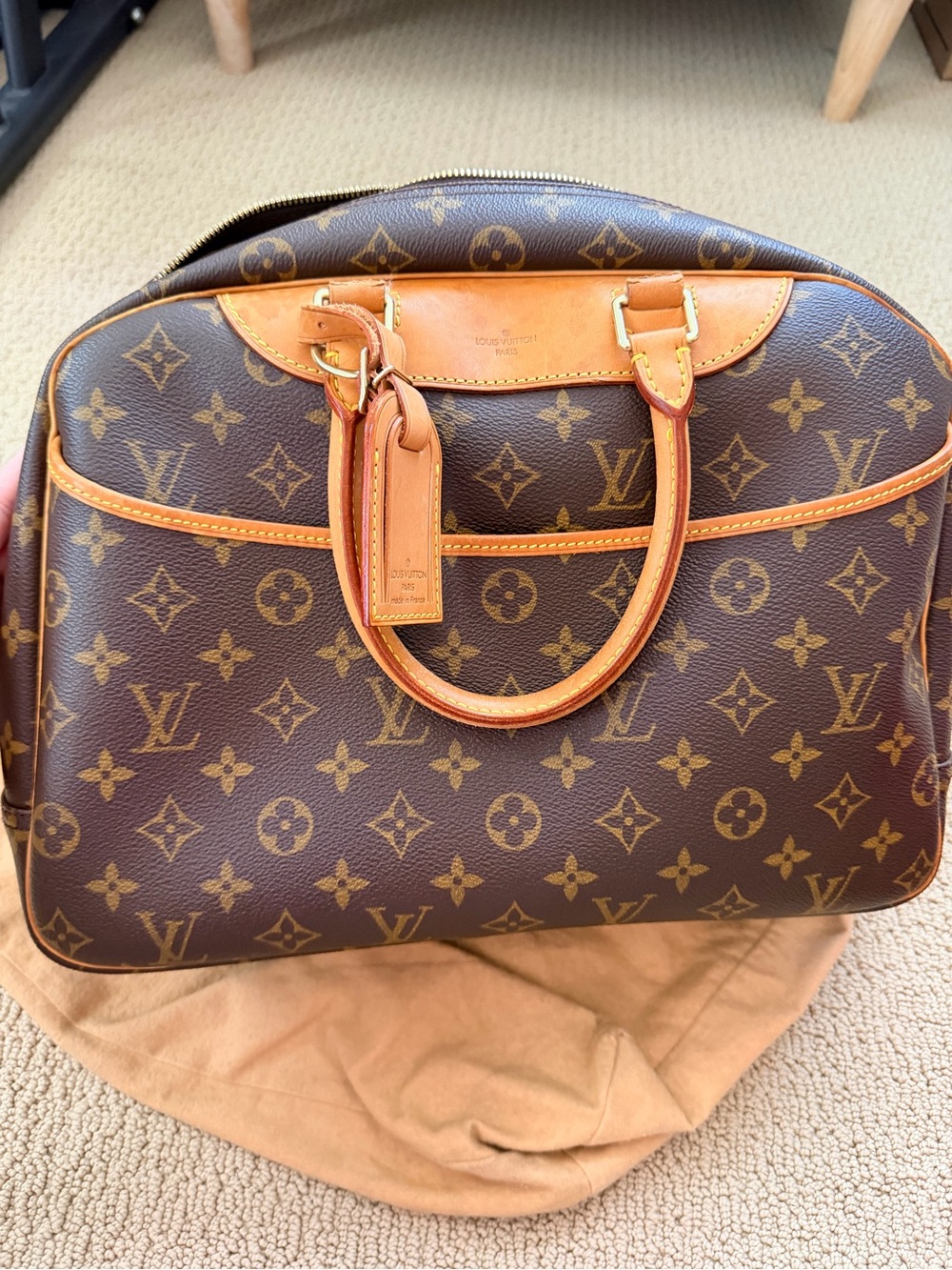 Louis Vuitton Vintage Brown Monogram Deauvillr Duffel with Tan Leather Trim